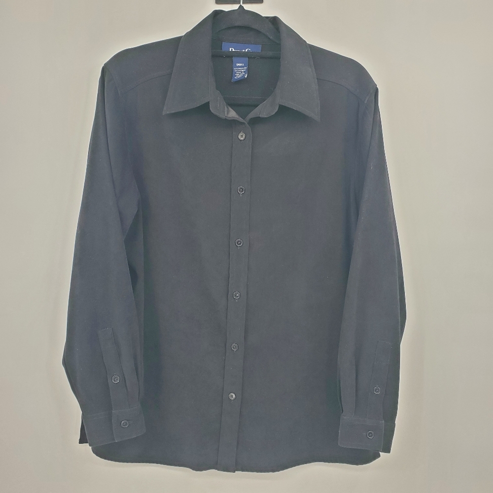 ♤♤ Denim & Co Black Micro Velvet Button Up Shacket Black Size Small